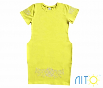 Платье- Желтое с вышивкой