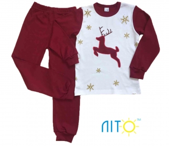 Піжама утеплена - Олень бордова