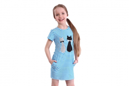Платье в синюю полоску - Коты