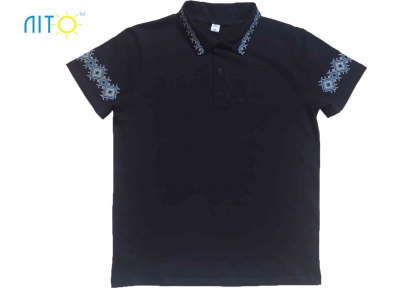 Футболка вышитая поло - Традиционная черная